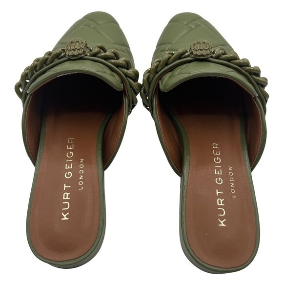 Kurt Geiger London Soho Mule Drench 35.5 Quilted Olive Chain Eagle Head Leather - Picture 6 of 13